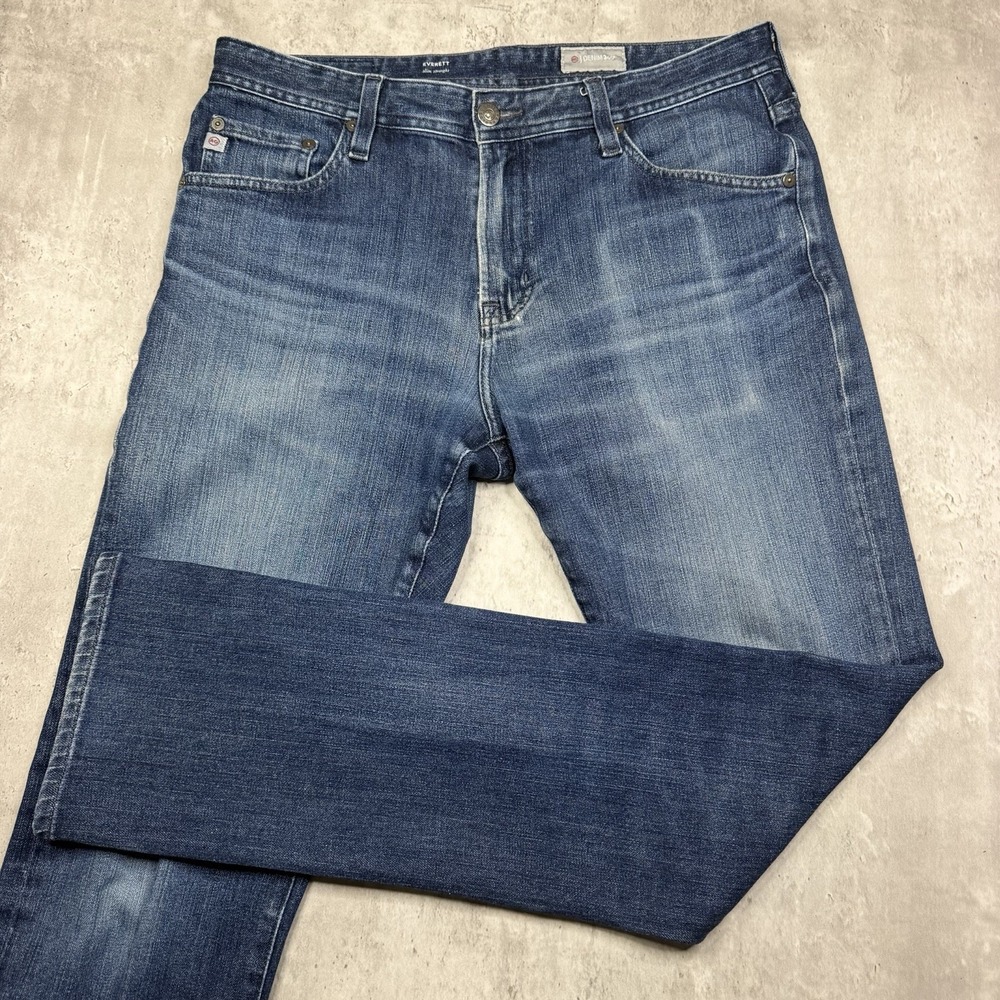 AG Adriano Goldschmied The Everett Slim Straight Jeans Dark Wash Blue Fade 33x34